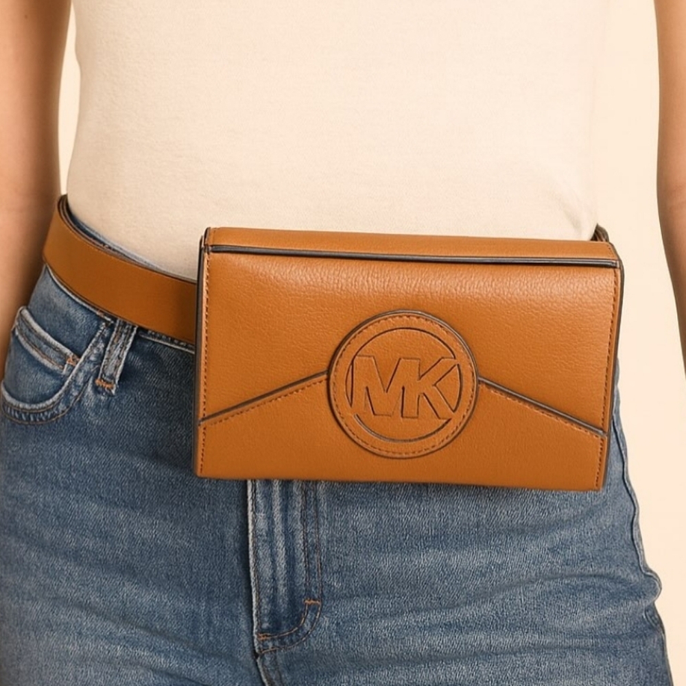 Michael Kors Bum Bag, Brown Leather, Waist Belt Size L/XL, MK Logo, NWT